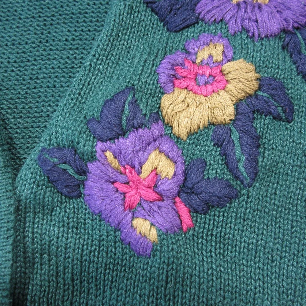 Vtg Bryn Connelly Cardigan S Green Floral Embroidered Grandma Cottage Spring - Picture 7 of 10